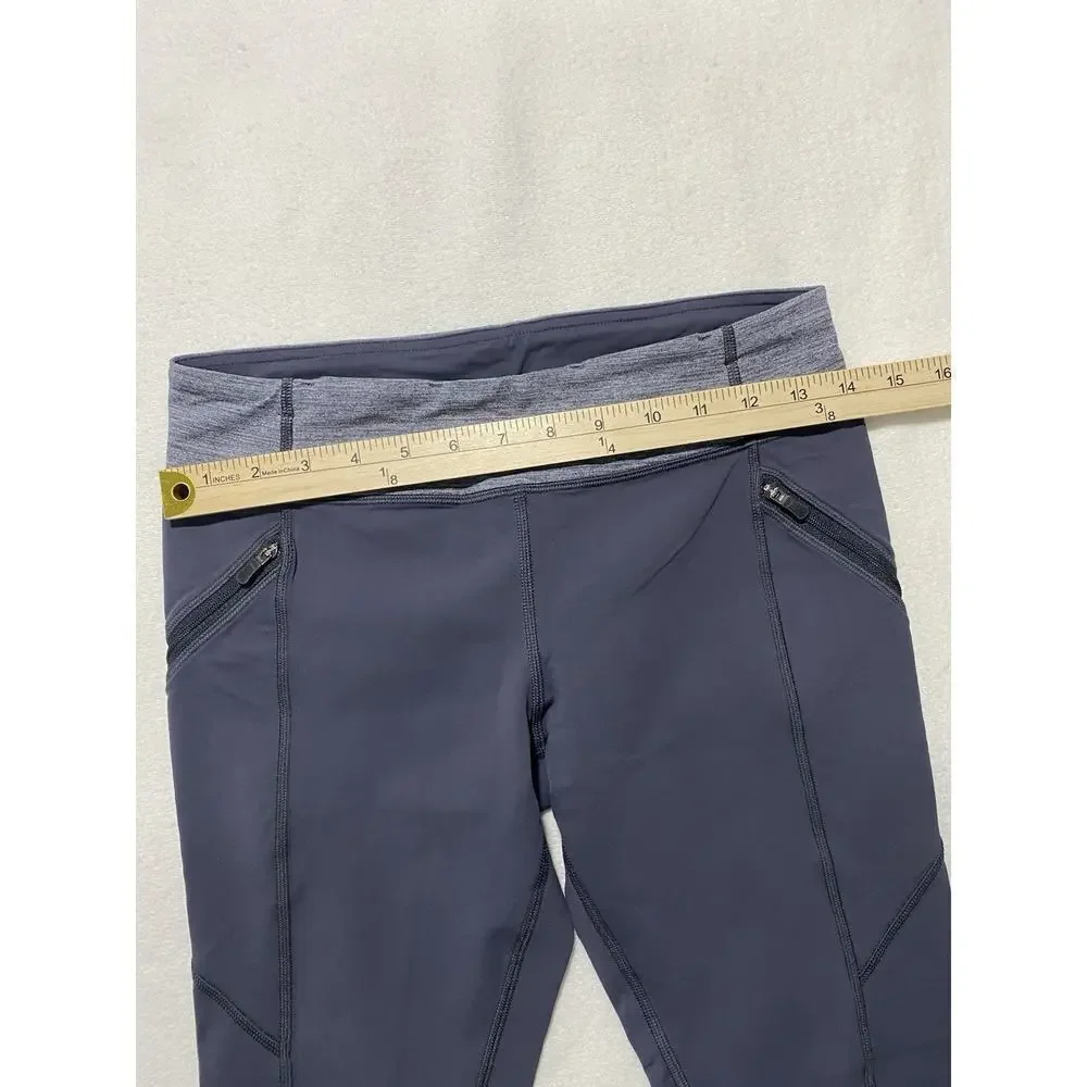 Lululemon Gray Running Capri Leggings Size 6 | Zip Pockets & Reflective Trim